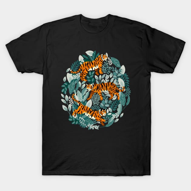 Bengal Tiger Teal Jungle T-Shirt by TigaTiga